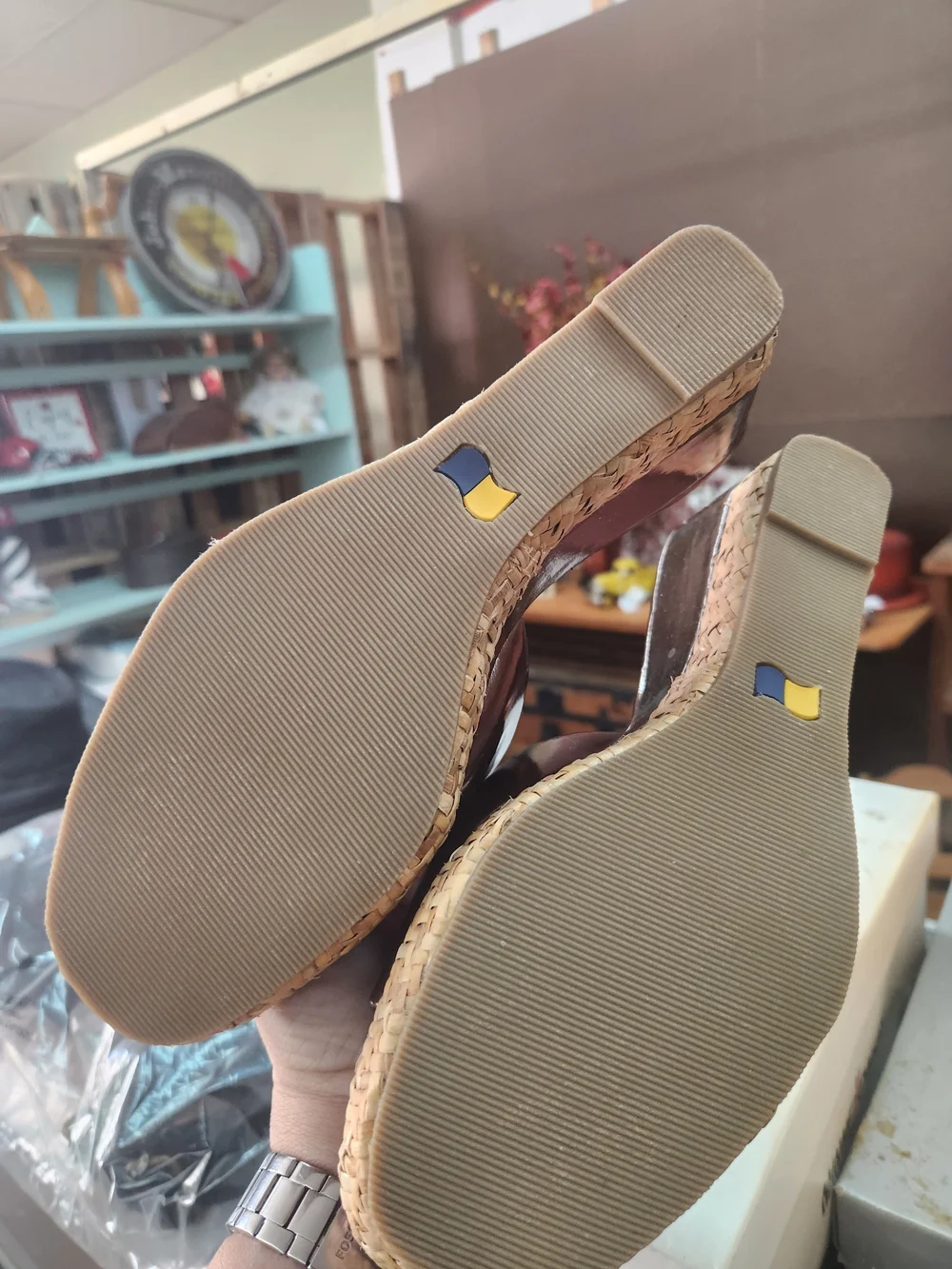 cloudwalkers Metallic Bronze Wedge Sandals with Woven Platform
